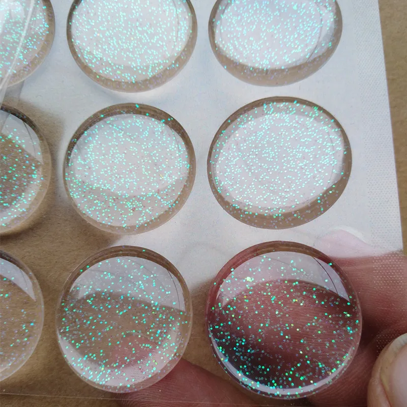 Free Shipping 1000 pcs/lot Glitter Clear Epoxy Sticker, 1" round for