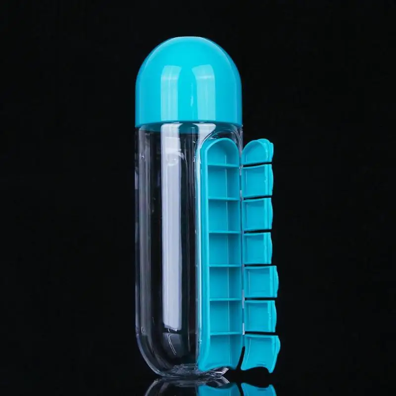 Горячая 600 мл 2 в 1 комбинированный ежедневный органайзер для таблеток на открытом воздухе бутылки для питья чашки для воды пластиковые герметичные