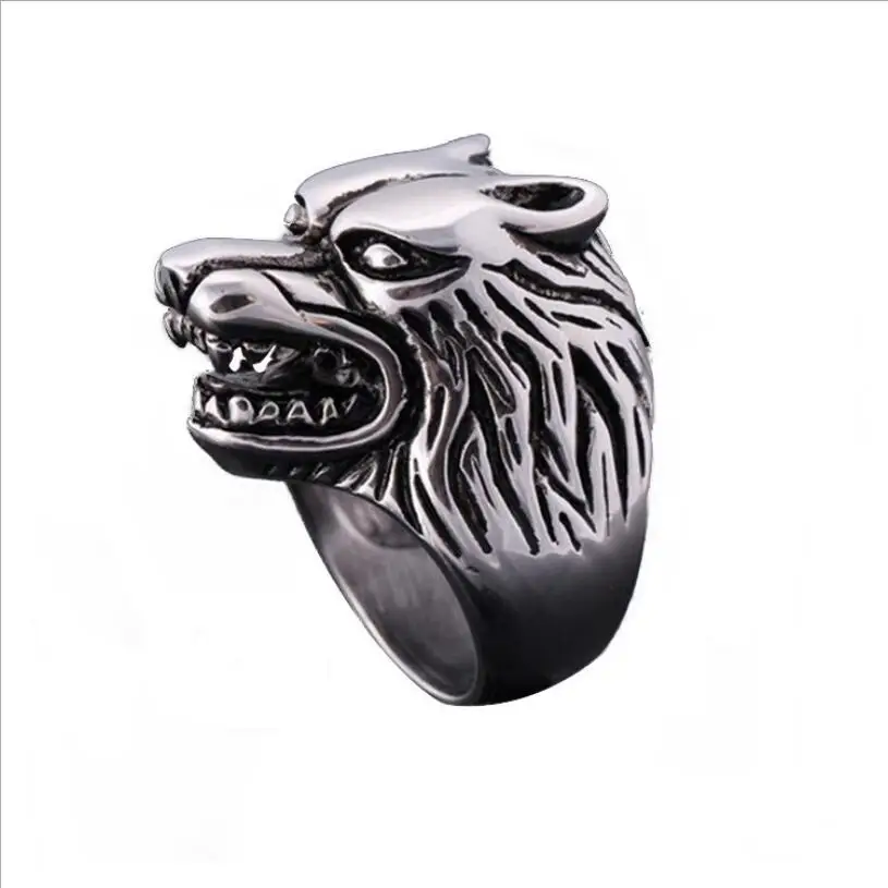 

Gothic stainless steel men's wolf head ring personality animal skull head sheep ring fashion wild rock rings