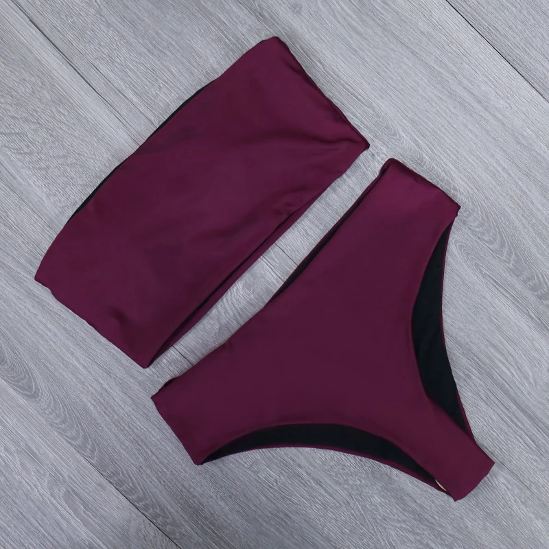 High Leg Bandeau bikini set Swimwear female two pieces swimsuit High Waist Bikini Women Bathing Suit biquini