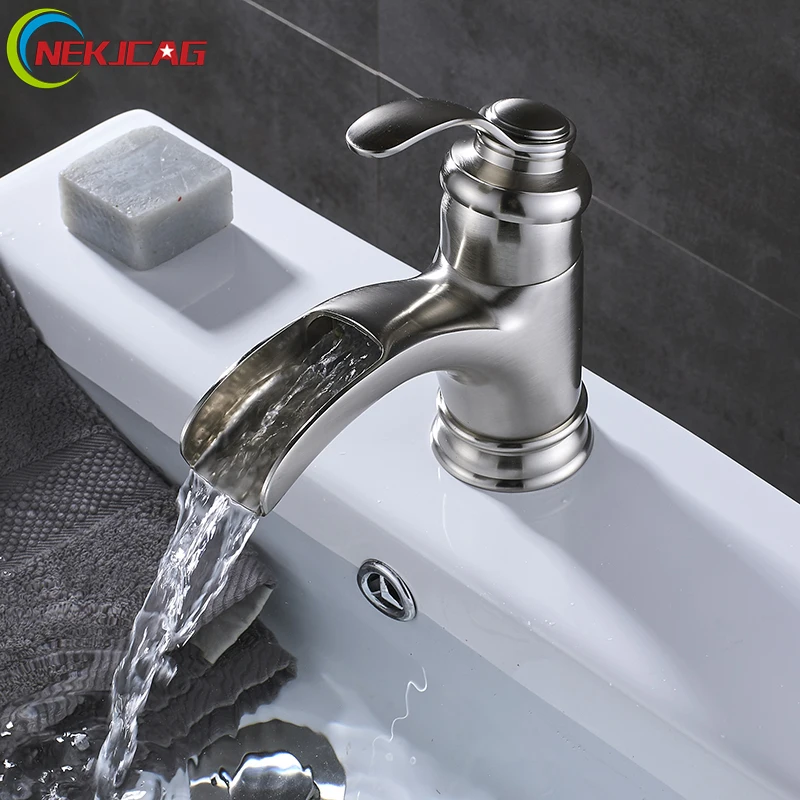 

Bathroom Basin Faucet Nickel ORB Basin Sink Faucet Hot and Cold Water Mixer Tap Waterfall Faucets