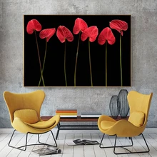 

Abstract Red Flower In Darkness Canvas Painting Modern Black Poster Print Fashion Picture for Living Room Unique Plant Wall Art