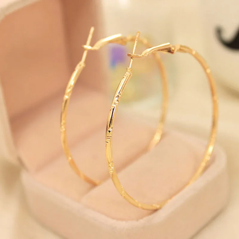 Karasu gravura da cor do ouro de prata amarelo claro la o rodada big circle hoop