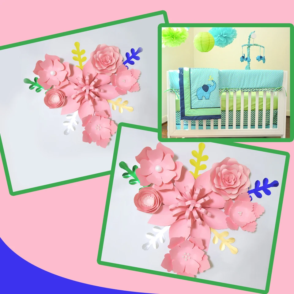 

Handmade Pink Rose DIY Paper Flowers Leaves Set For Nursery Wall Deco Boys Room Baby Shower Backdrop Video Tutorials