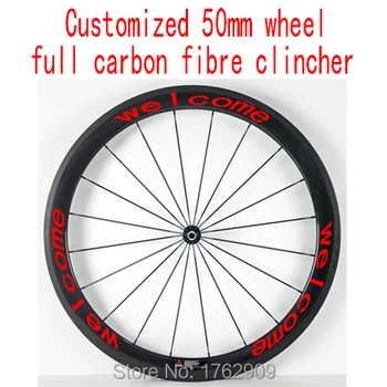 

1pcs 700C customized 50mm clincher rims road Track Fixed Gear bike aero 3K UD 12K full carbon fibre bicycle wheelsets Free ship