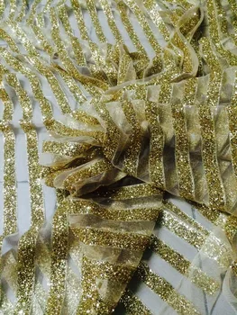 

Latest gold color African French net Lace Fabric with glitter High Quality African wedding Tulle Lace Fabric 5yards