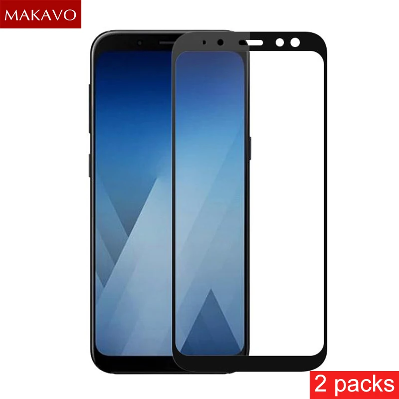 

MAKAVO For Samsung Galaxy A8 2018 Tempered Glass Full Cover Screen Protector Armor Film For Samsung Galaxy A8 Plus A6 2018