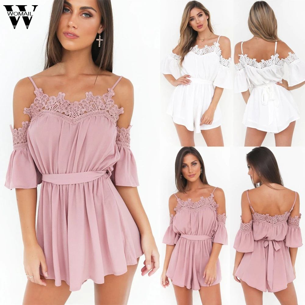 Womail ارتداءها المرأة الصيف معطلة الكتف الشيفون ضمادة البسيطة Playsuit السراويل بذلة الدنغري الأزياء 2019 دروبشيب f28