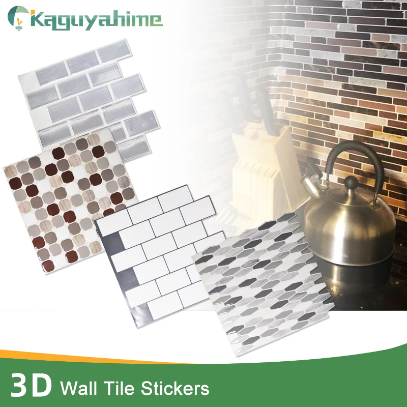 

Kaguyahime 10Pcs Self Adhesive Mosaic Tiles DIY 3D Wall Stickers Ceramic Tile Imitation Ceramic Crystal Waterproof Wallpaper