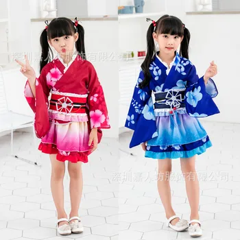 

Japanese Cartoon Characters Cosplay Children Costume Girls Anime Kimono Clothing Kawaii Red Blue Kids Kimono Stage Show Costume