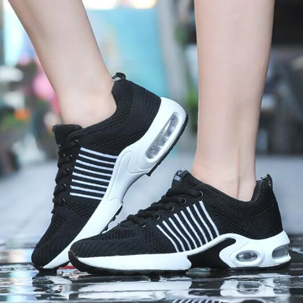 Running shoes women breathable outdoor leisure Sneakers Air Cushion Lace up non-slip sports shoes lightweight Flying Weave shoes