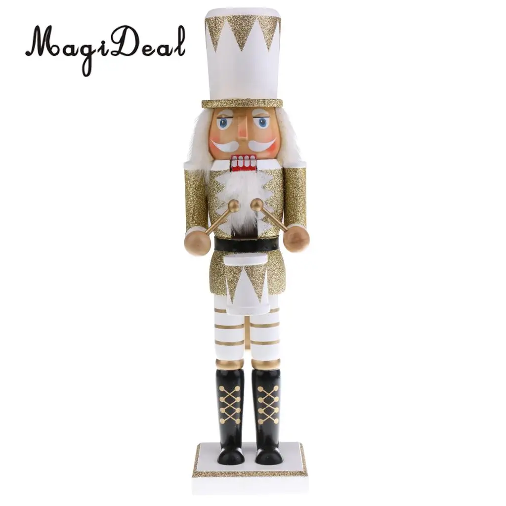 38CM Vintage Hand Painted Gold Glitter Drummer Nutcracker Christmas Decorative Ornament Handicraft