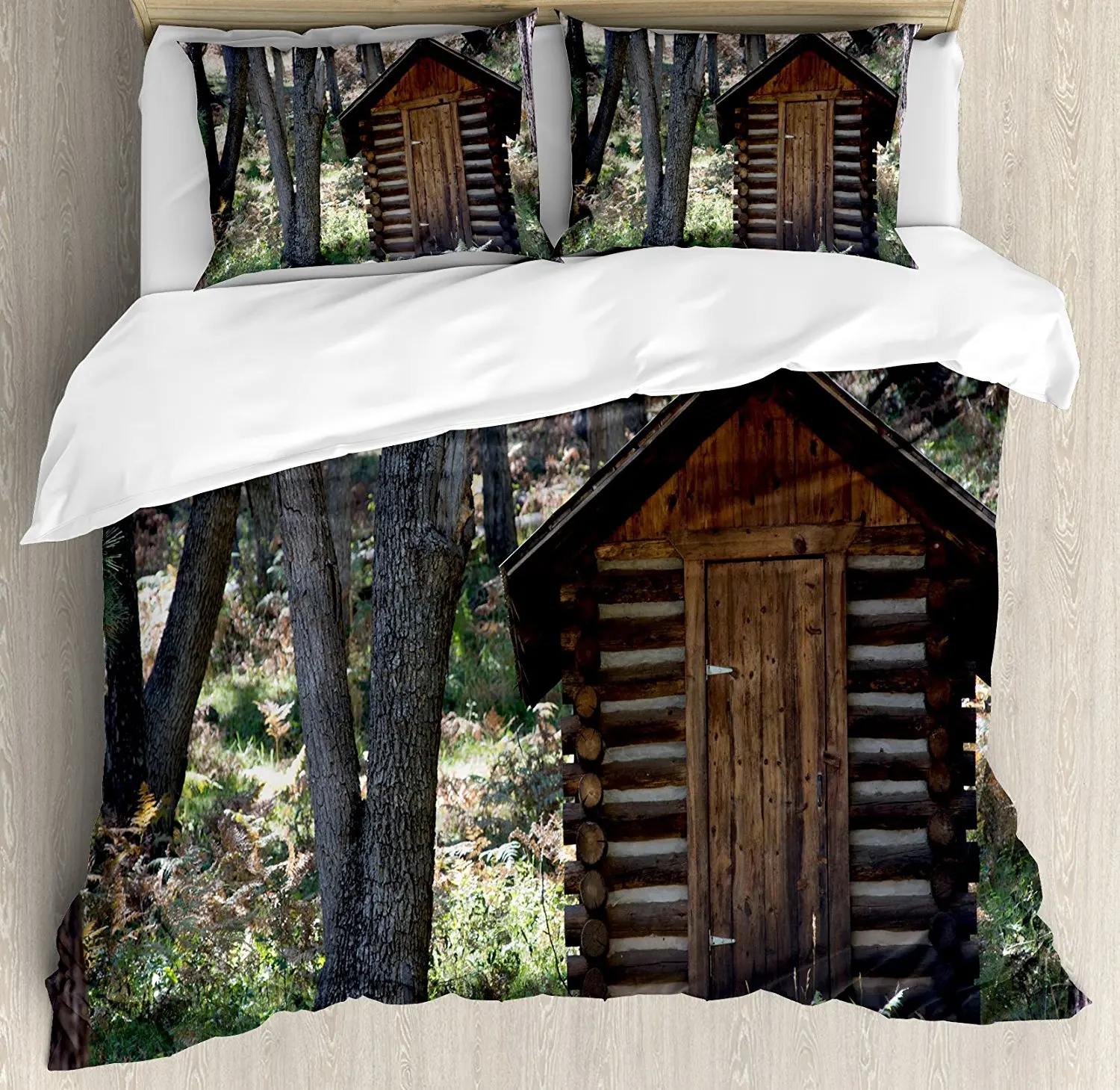 Outhouse Duvet Cover Set Wooden Primitive Life Barn Shed in Spring
