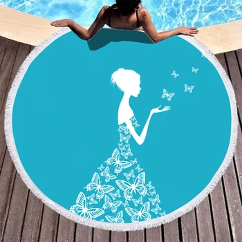

Boho Microfiber Beach Towel Butterfly Girl Sport Yoga Blanket Summer Swimming Bath Towel Round Microfiber 150cm
