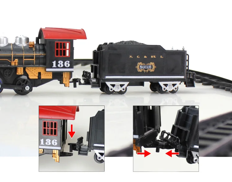 Рождественский Большой размер классические игрушки на батарейках железнодорожный поезд 212*92 электрический игрушечный Железнодорожный автомобиль со звуком курительный вагон