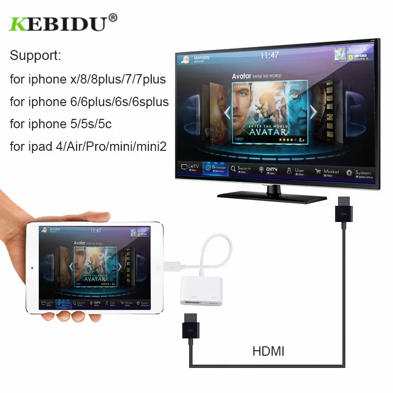 

Kebidu 8Pin to HDMI Male to Female for iPhone for Lighting HDMI Adapter Cable Converter Audio Video Adapte Wholesale