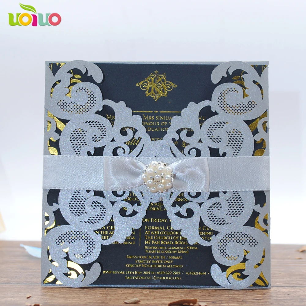 

free shipping 50set inc277 New Laser Cut white sea blue silver Wedding Invitations Elegant Wedding Invitation Cards