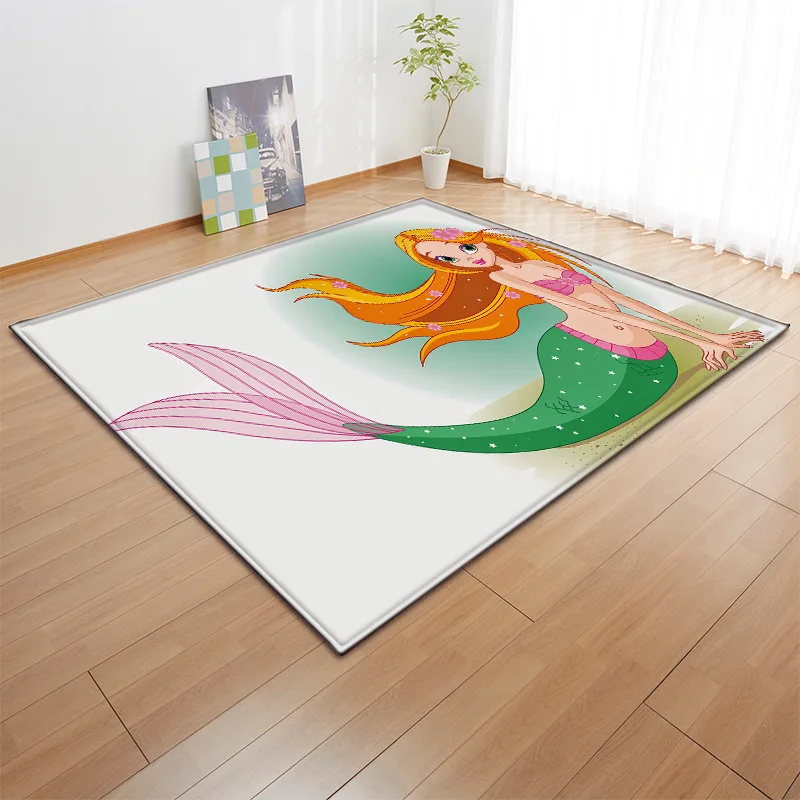 

Cartoon Mermaid Carpets Girls Bedroom Decoration Mat Kids Play Mats Soft Flannel Tea Table Area Rugs Living Room Carpet
