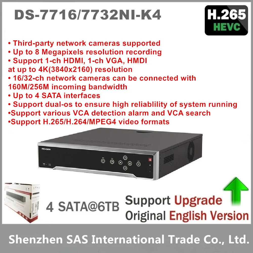 Hikvision Original English DS 7716NI K4 16P DS 7732NI K4 16P 32CH NVR With 4SATA 4K
