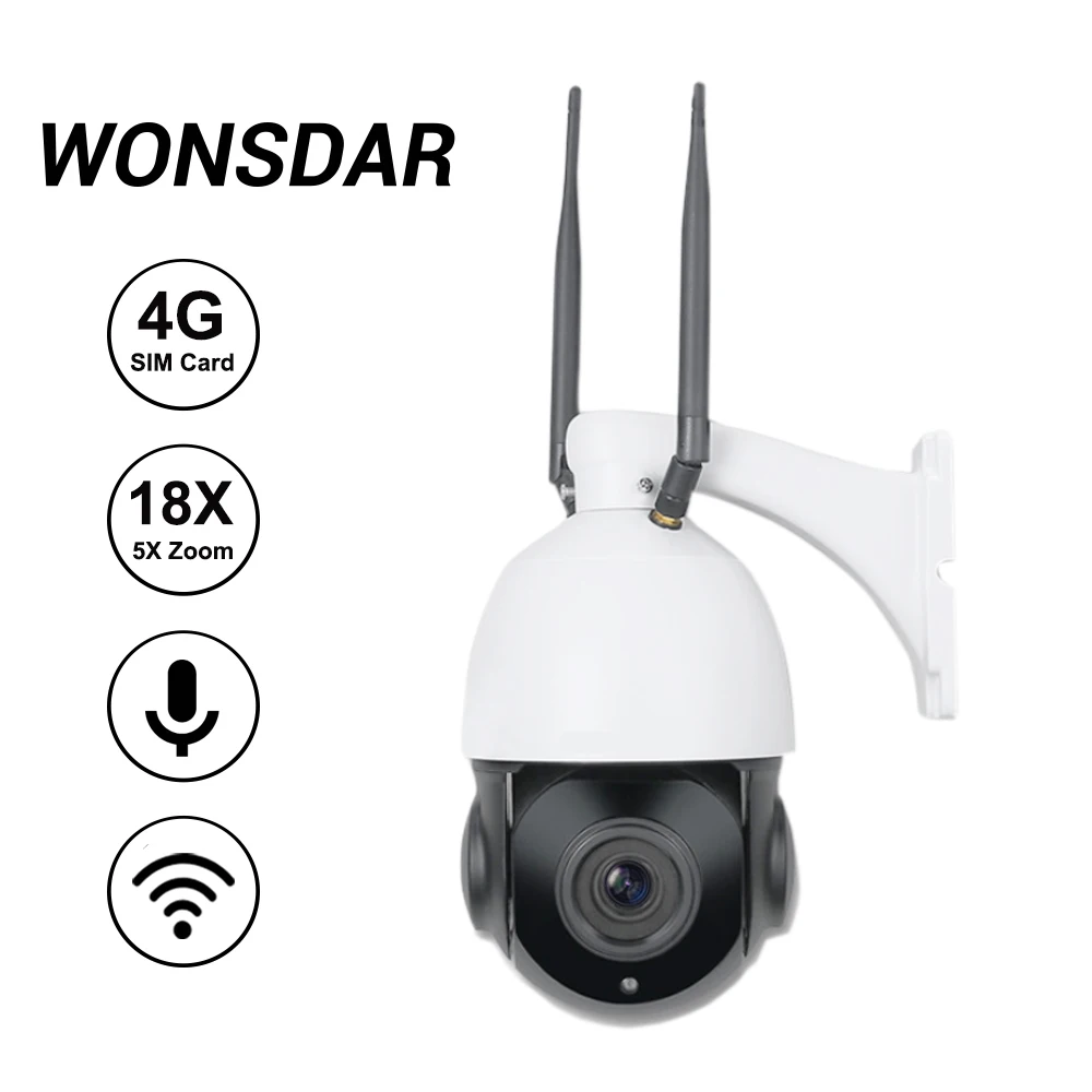Wonsdar 4G SIM карта Wi Fi IP камера 1080P HD 5X 18X Zoom Двусторонняя аудио CCTV наружного ИК 60 м