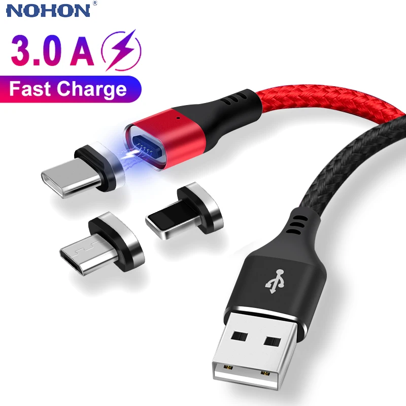 

1m 2m Magnet Origin 3A Fast Charge Cable Cable For iPhone 7 8 Plus Lighting Micro USB C Type C S9 Charger Mobile Phone Wire Cord