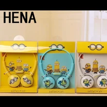 HENA One Set Cute Minions Headphones Big Headset with Mic for iphone Samsung Mobile Phones Foldable Minion Me Earbuds Best Gifts