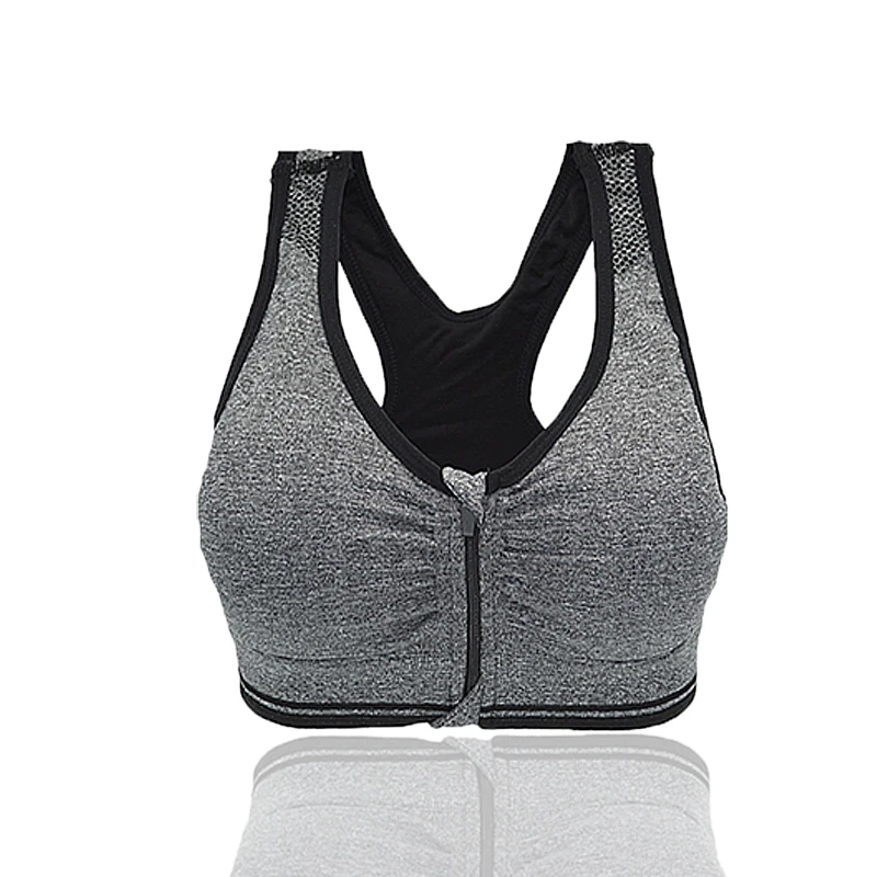 Women Fitness Yoga Sports Bra For Running Gym Padded Wirefree Shakeproof Underwear Push Up Seamless Front Zipper Top Bra Vest