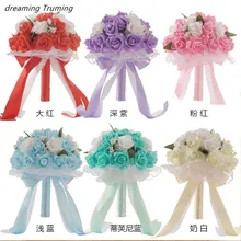 Muilt цвета Искусственный Свадебный цветы невесты букет цветок розы Свадебный букет невесты шелковая лента