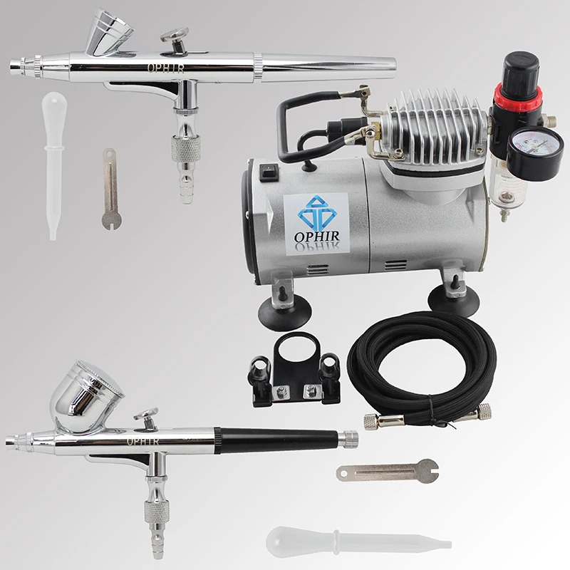 OPHIR 2 PCS Double Action Airbrush Kit with Air Compressor for Nail Art Model Paint Air-brush Cake Decorating _AC089+AC004+AC073 OPHIR 2 PCS Double Action Airbrush Kit with Air Compressor for Nail Art Model Paint Air-brush Cake Decorating _AC089+AC004+AC073