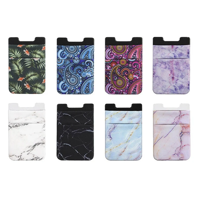 

1PC Mobile Phone Back Sticker Card Set Card Holder Sticker Phone Pouch Case Cover Marble Lycra Mobile Phone Card Holder