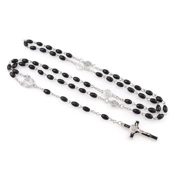 5x8mm Catholic Black Wooden  Rosary Beads Wood Beads Necklace Of Religious Jewelry Men Women