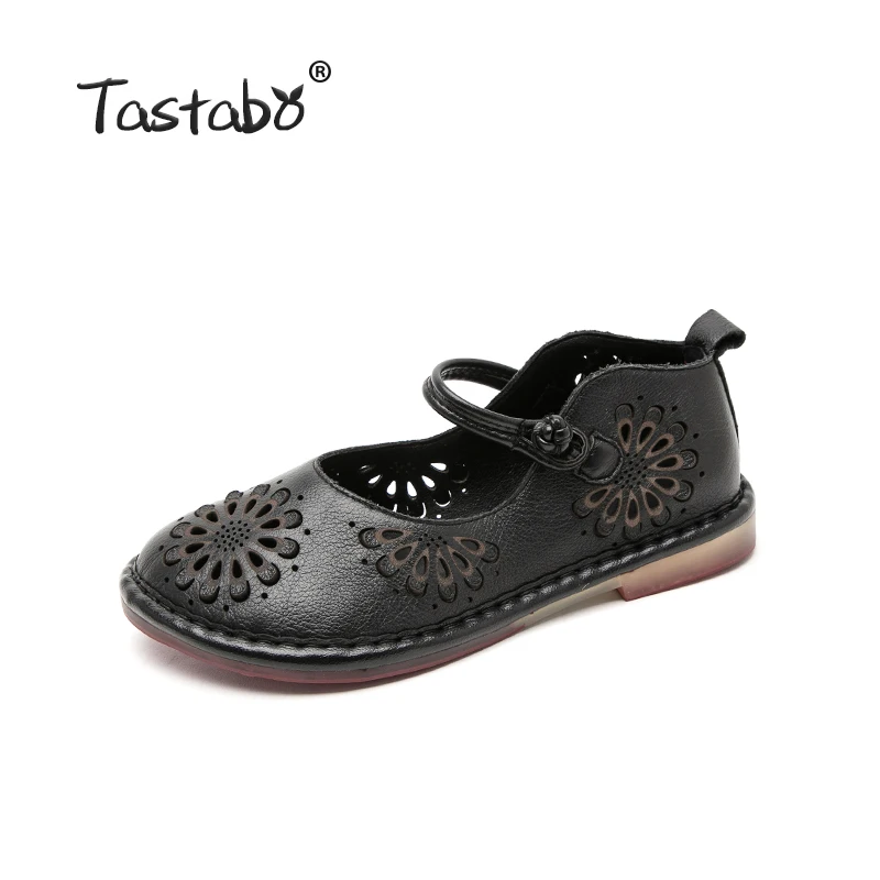 Ceny Tastabo skórzane buty damskie codzienne buty ażurowy wzór buty wygodne miękkie dno oddychające czarne czerwone pojedyncze buty