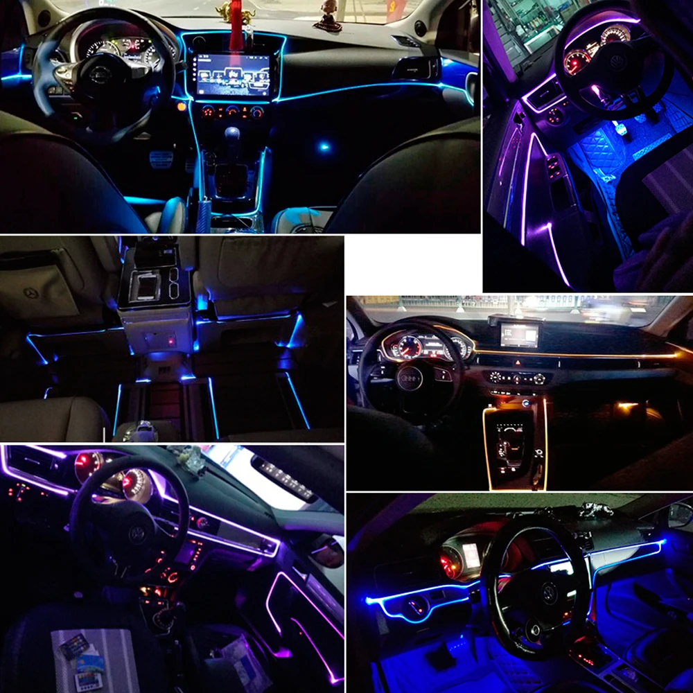 Окружающий светильник s светодиодный атмосферный светильник RGB 8 цветов для настройки автомобиля интерьерный музыкальный звуковой светильник украшение автомобиля ремонт оптического волокна