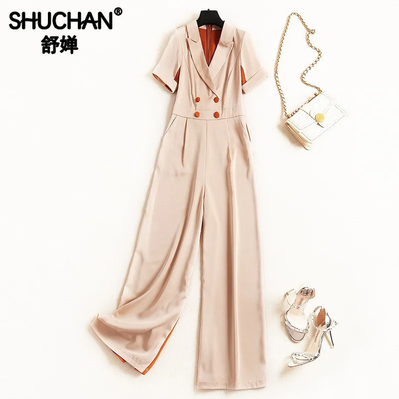 

Shuchan Office Lady 2019 Women Designer Jumpsuits Women Button High Fashion Korean Solid Women Rompers Clothing New 51232