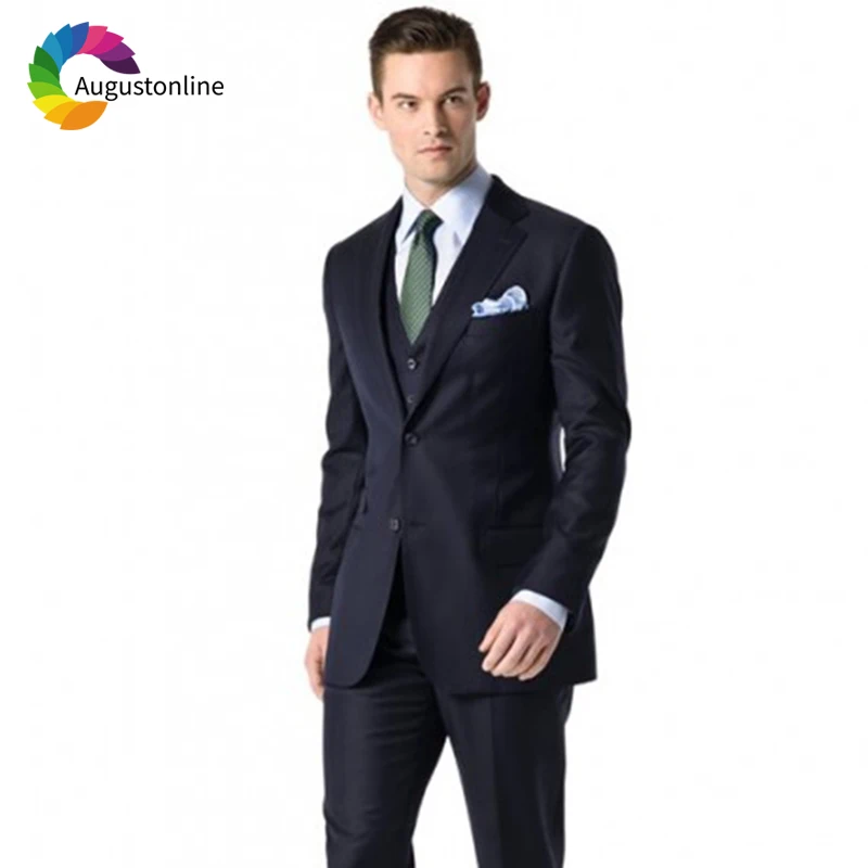 

Tailored Navy Blue Business Men Suits For Wedding Groom Prom Slim Fit Formal Blazer Custom Tuxedos Best Man Jacket+Pants+Vest