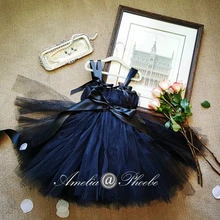 От 2 до 10 лет Темно-синие для девочек в цветочек платья Завтрак у Тиффани черного цвета с юбкой-пачкой платье свадебное платье для девочек; для девочек в цветочек, платье-пачка для девочек