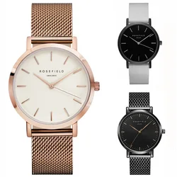 

ROSEFIELD fashion men's business quartz watches casual stainless steel mesh band wristwatch man luminous dress watch for male