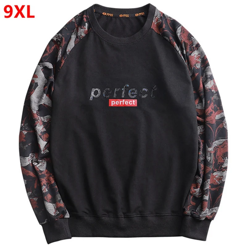 

Large size men's Hoodies stitching camouflage headband Hoodies big size man plus size XL loose tide brand printing Hoodies