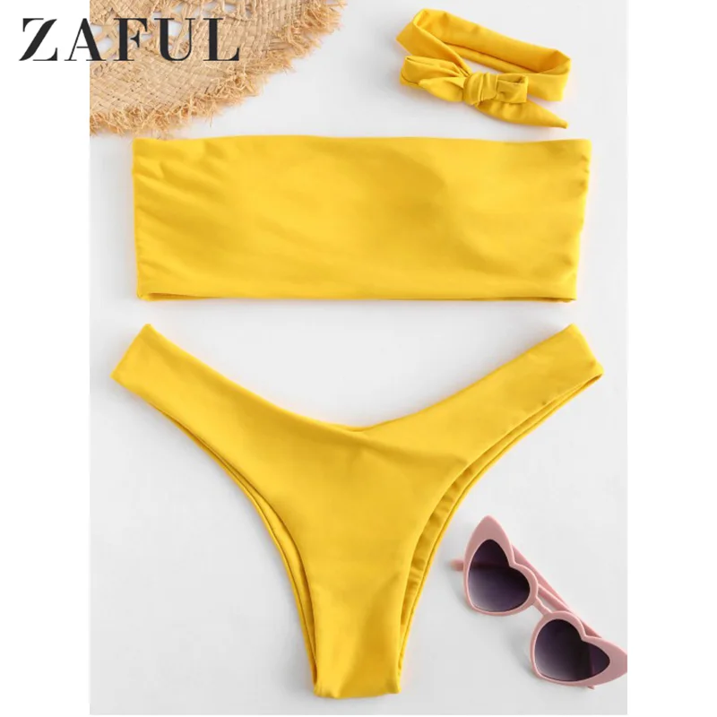  ZAFUL Sexy Women High Leg Bikini 2019 Strapless Tube Bikini Set Bandeau Swimsuit High Cut Swimwear 