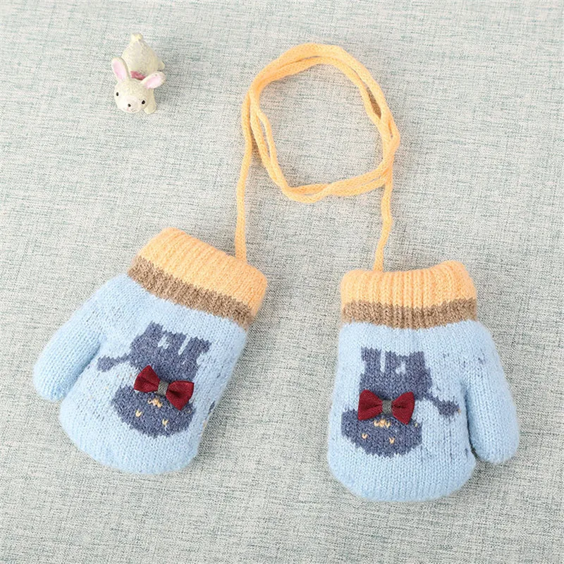 Cute Infant Baby Gloves Thicken Hot Girls Boys Of Winter Warm Rope Full Finger Cartoon Soft Knitting kid Mittens Gloves  (1)
