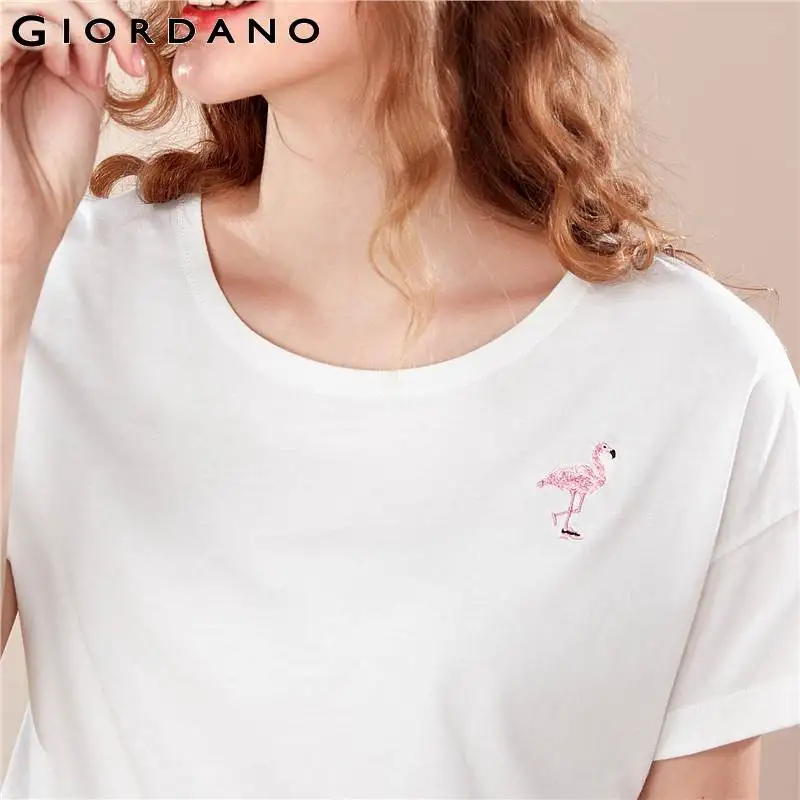 Giordano женская футболка с вышивкой животных и коротким рукавом открытыми