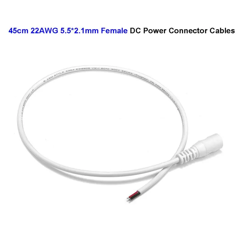 

5.5mm x 2.1mm Female DC 12V Jack Connector Power Extension Cable 45cm Electric Wire For RGB LED Strip Power Adapter Battery Case