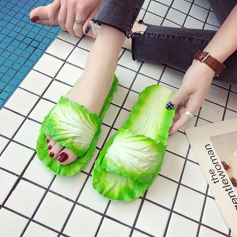 

Ladies Slippers Creative Fashion Cabbage Slippers Indoor Bathroom Non-slip Cabbage Personality Slippers Slides Women Flip Flops