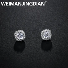 WEIMANJINGDIAN Новое поступление 8 мм круглая огранка Halo кубический цирконий CZ Кристалл серьги гвоздики для женщин в белом золотом цвете