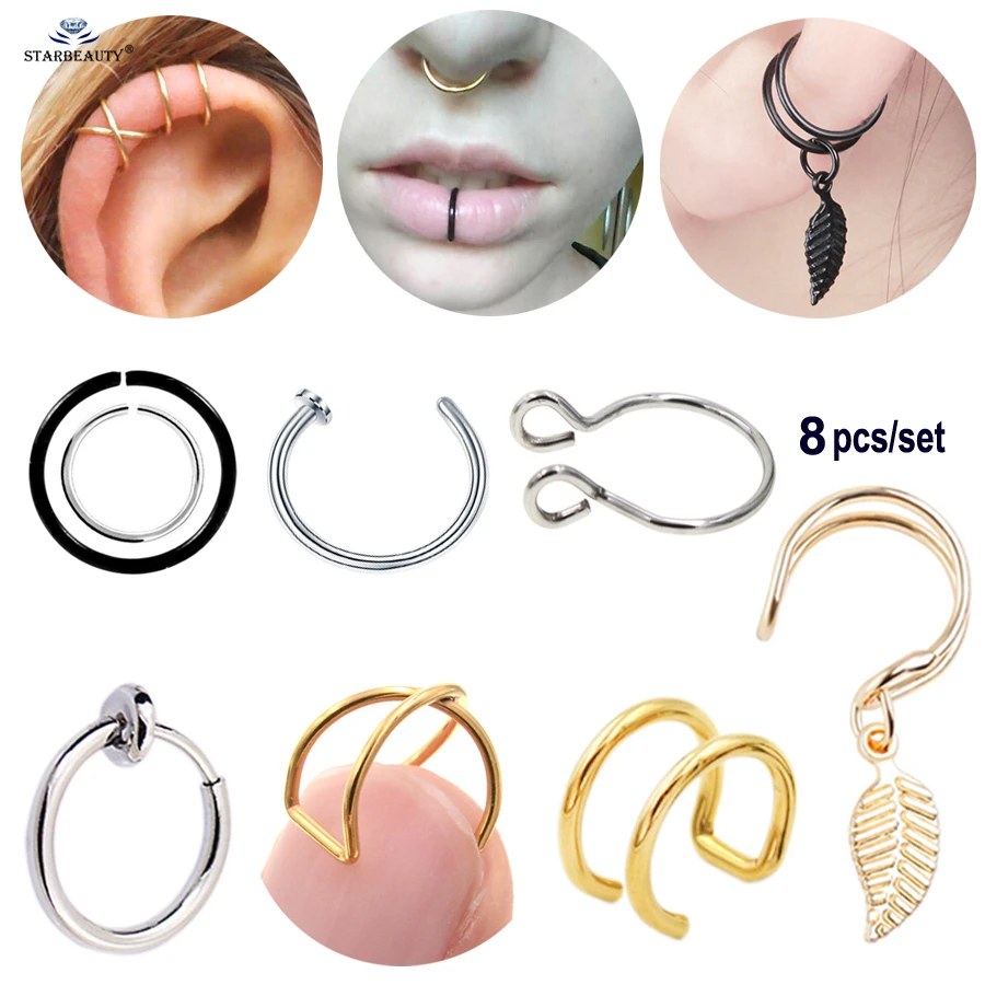 Fake Septum Clip On Nose Ear Ring Segment Helix Tragus Faux Clicker Non·Pie B BA Fake Septum Clip On Nose Ear Ring Segment Helix Tragus Faux Clicker Non·Pie B BA
