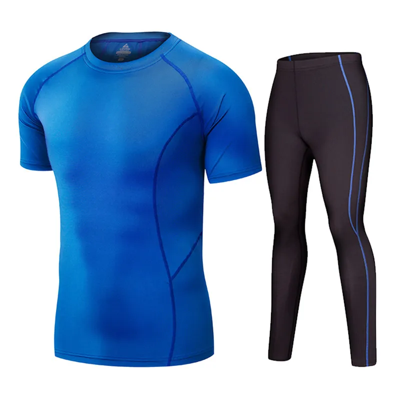 LIDONG New Short Sleeve Compression Tracksuit Fitness Tight Running Set T-shirt Legging Men's Sportswear Gym Sport Suit