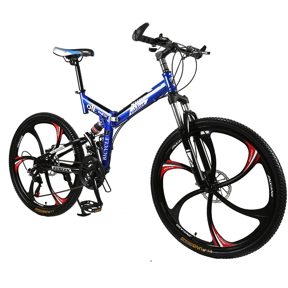 26 inches 21 Speed Folding Bicycle Male / Female / Student Mountain Bike Double Disc Brake Full Shockingproof Frame Brakes