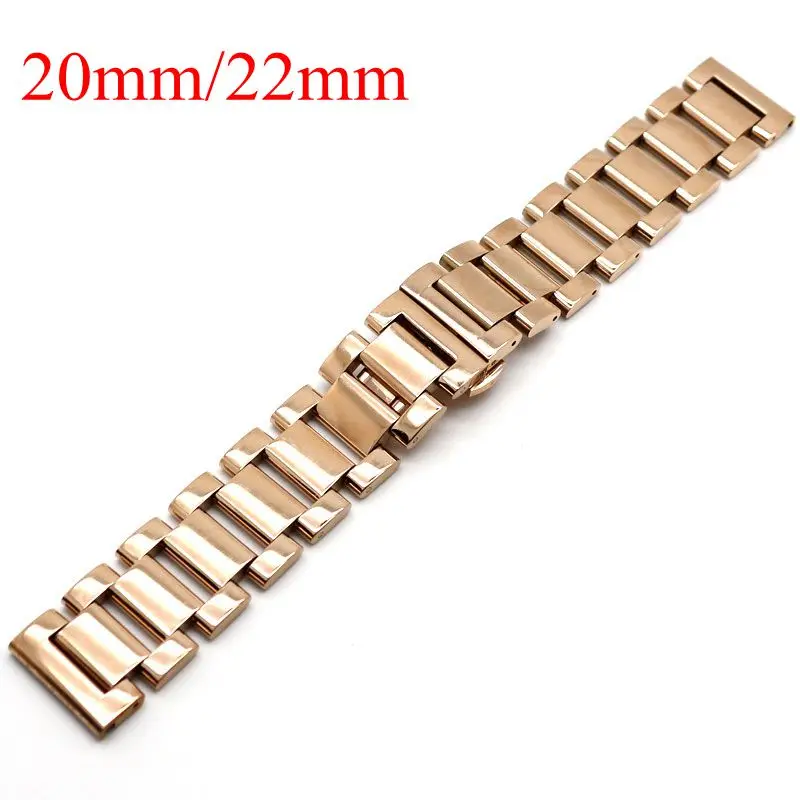 

High Quality 20mm 22mm Rose Gold Bracelet Wristwatch Band Solid Stainless Steel Watch Strap Deployment Buckle Replacement
