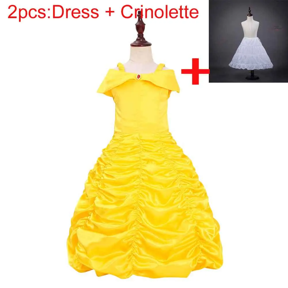 Красавица и чудовище костюм Belle платье принцессы для девочки Красавица и Чудовище нарядное платье Детская праздничная одежда Детский костюм - Цвет: Dress ADD Crinolette