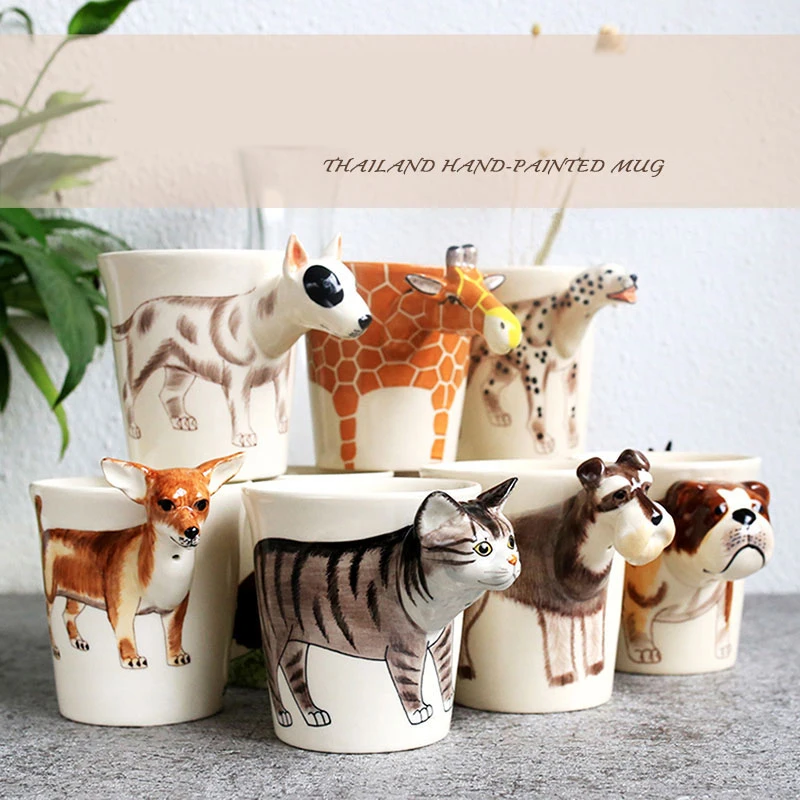3D керамическая чашка для питомцев с милой собачкой, кошкой, кофе, молока, чая, кружка 300 мл фарфоровая Ручная роспись в форме животного, праздничный подарок